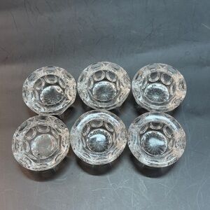 6 Vintage King's Thumb Pattern Cut Crystal Open Salt Cellar  candle holders